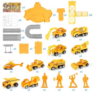 Construction Vehicles Truck Toys Set, Mini Engineering Construction Truck Car Track Parking Lot with Play Mat, Helicopter, Excavator Car Garage Toys Gifts for Boys Kids Girls 3 4 5 6 Years Old