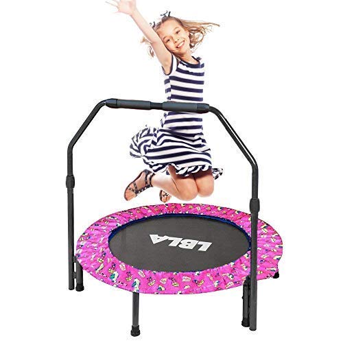 36-Inch Kids Trampoline Mini Foldable Bungee Rebounder with Handrail and Safety Padded Cover Indoor/Outdoor Featured Image