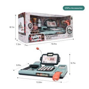Cash Register Toy for Kids Shopping Pretend Play Calculator Set with 25pcs Accessories Includes Realistic Scanner & Sound & Microphone & Pretend Cred