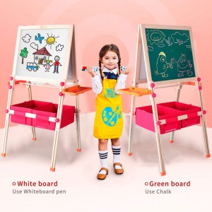 Arkmiido 3 in 1 Wooden Kids Easel, Double-Sided Magnetic Drawing Board, Whiteboard & Chalkboard Easel with Drawing axis & Paper Roll, Bonus Magnetics, Numbers, Paint Cups for Writing (beige)