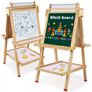 Arkmiido kids easel, Double-Sided Drawing Board,wooden art easel for kids ,Whiteboard & Chalkboard Easel with Eraser & Pack of Chalks and Cognitive stickers for 3+ years Boys and Girls. (...