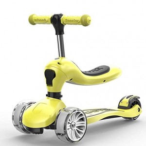 LBLA 2 in 1 Scooter for Kids with Folding Seats Removable & Adjustable, 3 Wheels Mini Kick Scooter with Light for Girls & Boys Toddlers Ages 2 Years or Older (Yellow)