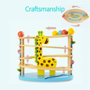 BeebeeRun wooden toy for children, Marble run ,Ball ramp track with 3 balls and rolling Four-tier rolling tower toys for kids 3 years +