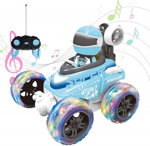 Remote Control Car with Music & Light for Kids, 360° Flips Rotating Rechargeable, RC Cartoon Robot Control Toys for Boys, Girls 1-5 Years Old Toddler Best Gift