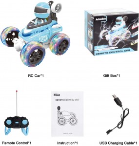 Remote Control Car with Music & Light for Kids, 360° Flips Rotating Rechargeable, RC Cartoon Robot Control Toys for Boys, Girls 1-5 Years Old Toddler Best Gift