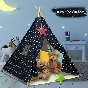 Teepee Tent for Kids Foldable Play Tent for Boys and Girls with Plush Mat Playhouse for Kids Indoor and Outdoor (Navy Blue)