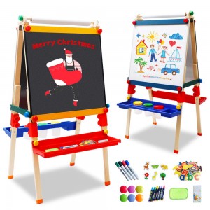 Arkmiido Kids Easel,Adjustable Height Double Sided Easels Whiteboard & Chalkboard Standing Easel with Chalkboard and Dry Erase Wooden Easels Multiple-Use Easel for Kids and Tollders