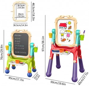 Arkmiido Toddler Magnetic Drawing Easel for Kids Double Board Height Adjustable 360° Rotating (Your Baby’s First Art Easel)