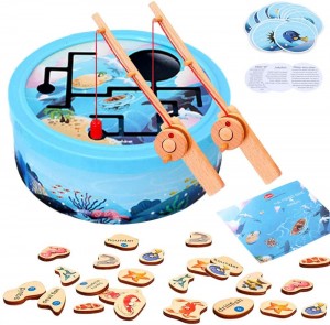 Arkmiido Magnetic Fishing Game Toy for Kids, Montessori Wooden Toys with 30PCS Wooden Fishes and 30PCS Fish Cards,Educational Toys for 3 Years Old