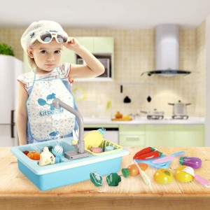 LBLA Kitchen Sink Toys, 28PCS Pretend Play Wash Up Kitchen Toys ,Dishwasher and Cutting Toys , Automatic Water Cycle System Play House Pretend Role Play Toys for 3+ Years Boys Girls