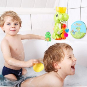 LBLA Dinosaur Bath Toys with Windmill Waterfall for Bath Time , Strong Suction Cups Bathtub Toys for Toddlers Boys Girls, Kids Games in Bathtub Bathroom