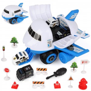 BeebeeRun Transport Cargo Airplane Toys -Take Apart Cargo Plane Toys Set with Mini Police Cars Toy for 3 4 5+ Year Old Boys Girls, Assembly Toy Gifts for Toddler Kids Child Preschoolers