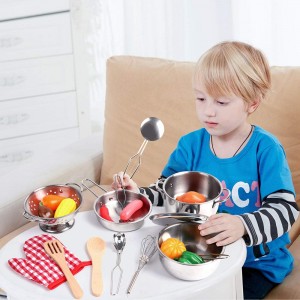 20 Pieces Kids Pots and Pans,Stainless Steel Toys Cookware for Kids Toddler, Pretend Play Cooking Toys with Utensils and Grocery Play Food for 2 3 4 5 6 7 Girls Boys
