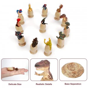 BeebeeRun 12Pcs Mini Dinosaur Figure Eggs Model Toys Set, Realistic Stand Half-Hatched Dinosaur Eggs with Base for Kids Party Favors Decorations Gifts Toys 3+