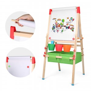 FOSUBOO Arkmiido 4in1 Wooden Kid’s Art Easel with Paper Roll Double-Sided Easel Blackboard and White Easel Painting Magnetic Wooden Board with Storage Box for Children Educational Toy