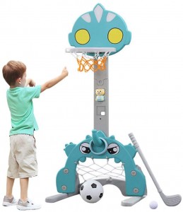 Arkmiido Basketball Hoop Set for Kids, 5 in 1 Toddler Sports Activity Center Adjustable Basketball Hoops Soccer Goals Toss Game Toys for Baby Infants Indoor & Outdoor Aqua