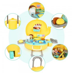 LBLA Play Food Set for Kids, Pretend Role Play Kitchen Toy Educational Food Playset Dessert Toy Trolley Storage with Chocolate, Donut, Milk, Bread
