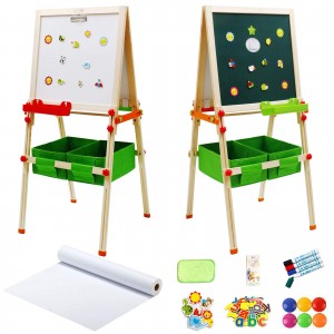 Arkmiido Kids Easel Double-Sided Whiteboard & Chalkboard Standing Easel with Numbers and Other Accessories, Double-Sided Magnetic, Eye Protection Drawing Board