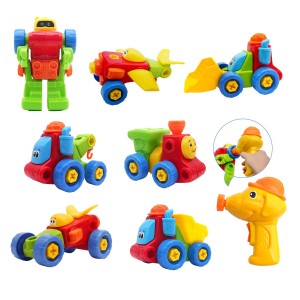 7 in 1 Take Apart Construction Vehicles Toys with Electric Drill for Toddlers STEM DIY Engineering Building PlaySet for Kids Age 3 4 5 Educational Toys Birthday for Boys Girls