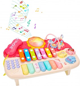 Arkmiido Baby Musical Toys – Drum Toy Set with Phone Bead Maze Gear Xylophone Piano – Mucial Toys for Toddlers Learning Toys for 18+ Boys Girls Toddlers Kids Best Educational Gifts (Pink)