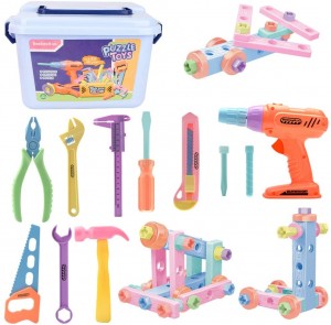 BeebeeRun 79PCS Kids Tool Set,Construction Tool Toys with Play Drill and Tool Box,STEM Tool Set for Toddler Kids Boys and Girls,Construction Toy Accessories Gift
