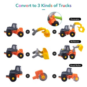 Ealing Take Apart Truck Toy Cars 3 in 2 Transformable Construction Vehicle Playset Converts to Bulldozer, Excavator and Road Roller Construction Trucks Stem Construction Toys for 3+ Year Old Boys