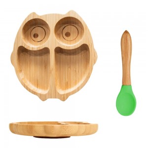 Children’s Bamboo Dishes Set Kids Bamboo Dinner Set Children’s Bowl with Suction Cup Baby Spoon (Owl)