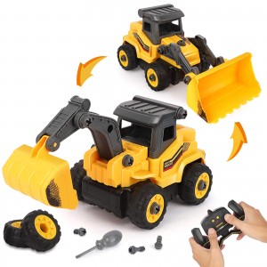 BeebeeRun Take Apart Construction Toys – Construction Trucks for Boys – 2 in 1 RC Construction Vehicles – Remote Control Excavator and Bulldozer Toys for Boys, Gift for 3 4 5 6+ Y...