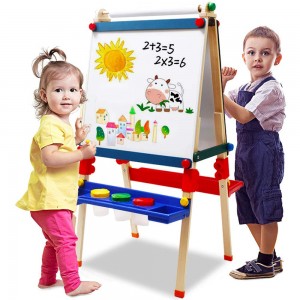 Arkmiido Kids Easel,Adjustable Height Double Sided Easels Whiteboard & Chalkboard Standing Easel with Chalkboard and Dry Erase Wooden Easels Multiple-Use Easel for Kids and Tollders