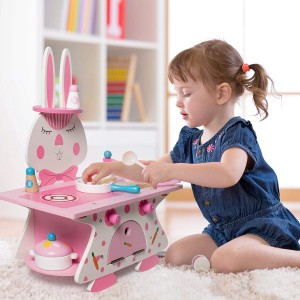 Play Kitchen,Kitchen Set Toy Kitchen, Wooden Kids Kitchen Set,Shape Rabbit with Accessories,for Children from 3 Years