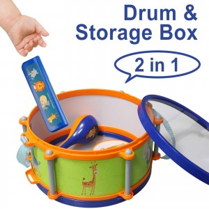 LBLA Toddler Musical Instrument Toys, Kids Drum Set, Percussion, Maraca, Tambourine, Flute, Harmonica, Trumpet, Rattle, Educational Musical Toys Kit, Learning Gift for Boys Girls