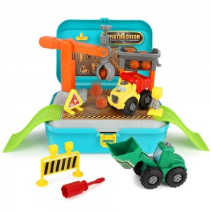 BeebeeRun Construction Trucks Toy- Pretend Play Take Apart Toys with Screwdriver – Construction Backpack with Dump Truck Toy and Bulldozer Toys, Gift for 3,4,5 Year Old Boys & Toddlers