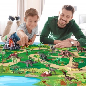 BeebeeRun 28 Packs Dinosaur Toys Playset,Toys Boys Age 3 4 5,Educational Realistic Dinosaur Figures with Activity Play Mat,Volcano & Trees,Gifts for Kids Boy Girls