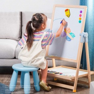 Arkmiido Easel for Kids Foldable Wooden Art Kids Easel Double-Sided Magnetic Drawing Board with Eraser & Pack of Chalks and Cognitive Magnetic Stickers Birthday Gift for 3+ Years.