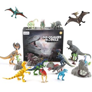 21PCS Dinosaur Toys with 5″-10″ Realistic Dinosaur Figures with Movable Jaws Kids Activity Play Mat to Create a Dino World Include T-Rex,Triceratops,Velociraptor Perfect Dinosaur Gifts for Boys Age 3+