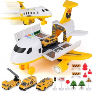 BeebeeRun Car Toy Set Cargo Plane with Mini Educational Vehicle Construction Car Set, Transport Airplane Toys w/Lights & Sounds for 3+ Years Old Boys and Girls, Kids Child Birthday Party Favor...