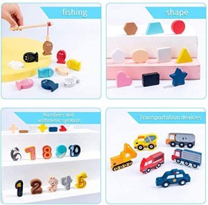 Magnetic Fishing Game Educational Toys, Montessori Toys, Toddler Crafts,Sensory Toys for Kids,Alphabet & Number Puzzle,Wooden Numbers Puzzle Set, with Stacking Board,Baby Puzzle Toys for 2 3 4 Years