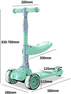 5 in 1 Kids Kick Scooter 3 Wheels Walker with Folding 4 Adjustable Height Light Up Wheels for Toddlers Girls & Boys Fun Toys for Outside Games Removable Seat Great for 2-8 Years Old