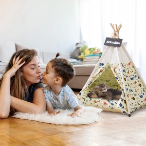 Arkmiido Pet Teepee Dog & Cat Bed with Cushion — Cute Pet Houses with Cushion 24inch Indoor Outdoor