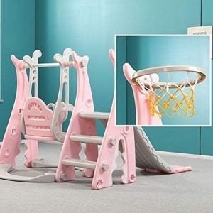 Ealing 4-in-1 Pink Toddlers Slide and Swing Basketball Set,for Kids Taking Exercise Playing Climber Sliding Playset,Safe Slide for Children,Easy Set Up for Indoor Outdoor in Your Beautiful Backyard