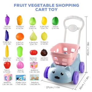 BeebeeRun Toys Shopping Cart Kids Pretend Play Food Accessories Grocery Kitchen for Children Girls Boys 20 Pieces