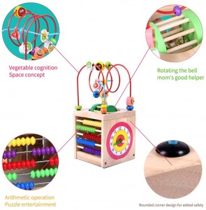 Wooden Activity Cube 6 in 1 Activity Center Toy Baby Bead Maze Toy Educational Wooden Toy Gift for Toddlers and Kids