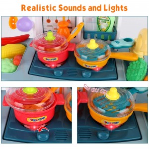 Ealing Kitchen Playset Play Kitchen Toys for Kids with Play Food,Kitchen Accessories,Realistic Sounds Lights and Water Sink with Faucet,Kids Kitchen Pretend Play for Toddlers