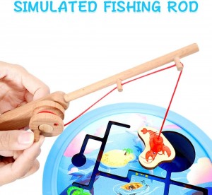 Arkmiido Magnetic Fishing Game Toy for Kids, Montessori Wooden Toys with 30PCS Wooden Fishes and 30PCS Fish Cards,Educational Toys for 3 Years Old