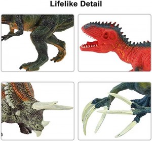 BeebeeRun 15 Pcs Realistic Dinosaur Figures Set with 12 Large Dinosaurs, 2 Trees and 1 Dinosaur Book,Dinosaur Party Toys Birthday Gift for Kids Boys Girls 3+
