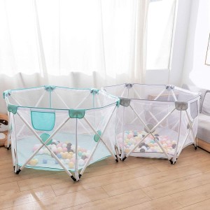 Arkmiido Baby playpen, Playpen for Baby Foldable and Portable, Hexagonal Folding Playpen with Breathable Mesh and Storage Bag, Indoor and Outdoor Play for 0-4 Ages (Grey)
