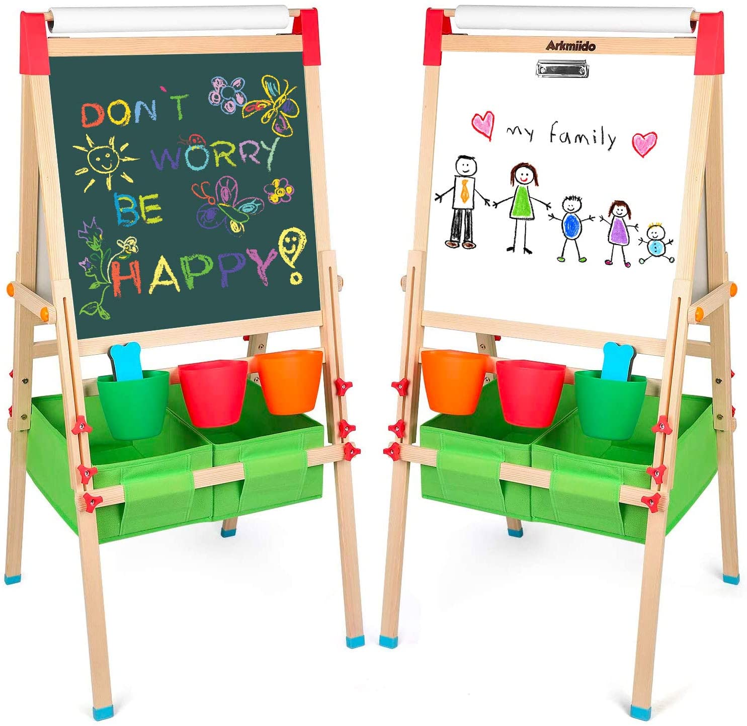 Arkmiido Kids Easel with Paper Roll Double-Sided Whiteboard & Chalkboard Standing Easel with Numbers and Other Accessories for Kids and Toddlers (Green) Featured Image