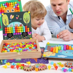 2in1 Button Nail Art Activity Set with Gears, Color Matching Mosaic Pegboard, Early Learning Educational Peg Puzzles Toys for Boys and Girls
