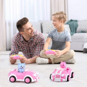 Pink Cartoon Remote Control Car,Electric Radio Control RC Race Car Toys with Music Lights and Animal Gift for Babies Toddlers Kids Boys Girls