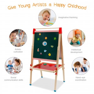 Arkmiido Houten schildersezel voor kinderen, schildersezel, whiteboard en bord met magneet, educatief speelgoed, tekenspeelgoed, papierrol, in hoogte verstelbaar, voor kinderen van meer dan 3, 4, 5, 6, 7, 8